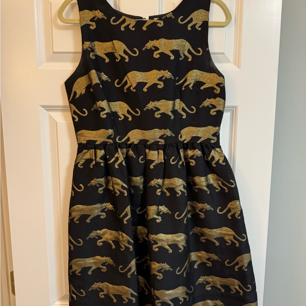Everly Eyedoll Metallic Gold Leopard Dress | Party Fit & Flare